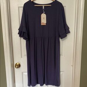 Women's Plus Blue Ruffle Sleeve Dress